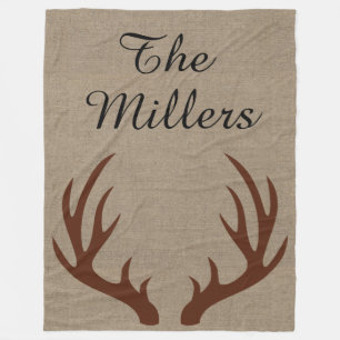 Brown Deer Antlers Monogram Fleece Blanket