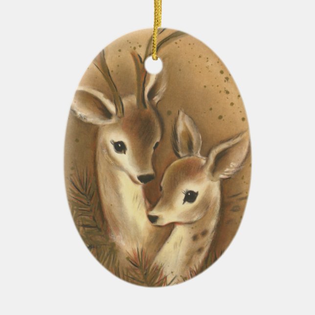 Brown Deer Couple Personalized Christmas Ornament (Front)