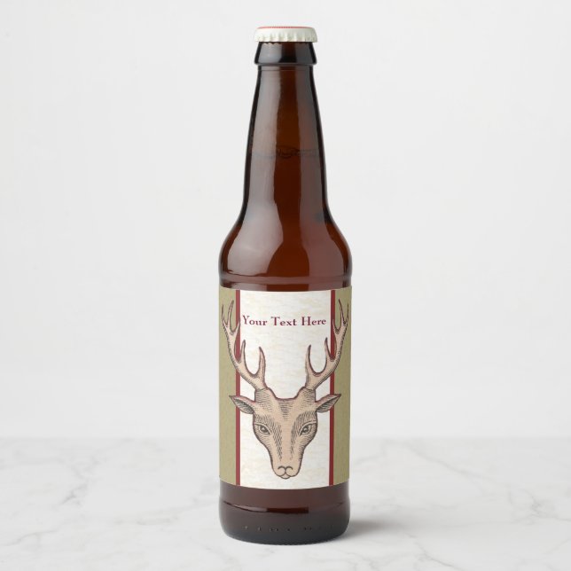 Brown Deer Head Black Etched Face Big Antlers Beer Bottle Label (Front)