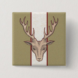 Brown Deer Head Black Etched Face on Stripes 2 Inch Square Button