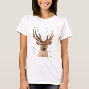 Brown deer stag animal Watercolor Woodland T-Shirt