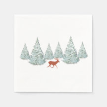 Brown Deer under Snow Covered Spruce Trees  