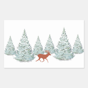 Brown Deer under Snow Covered Spruce Trees Sticker