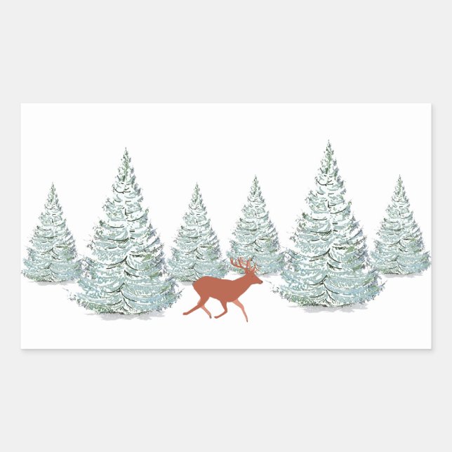 Brown Deer under Snow Covered Spruce Trees   Sticker (Front)