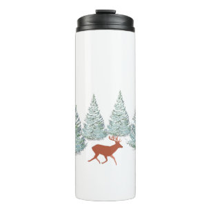Brown Deer under Snow Covered Spruce Trees Thermal Tumbler