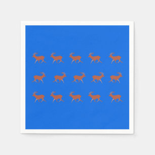 Brown Deer Walking Festive Pattern Blue Background Napkin