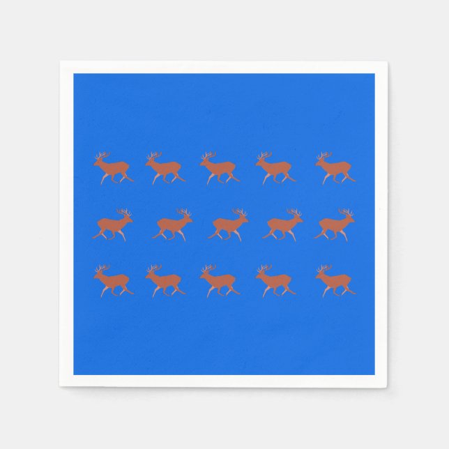Brown Deer Walking Festive Pattern Blue Background Napkin (Front)