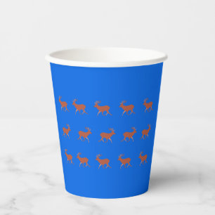 Brown Deer Walking Festive Pattern Blue Paper Cups