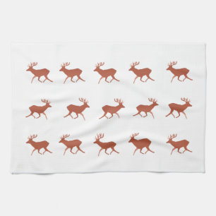 Brown Deer Walking Festive Pattern Kitchen Towel