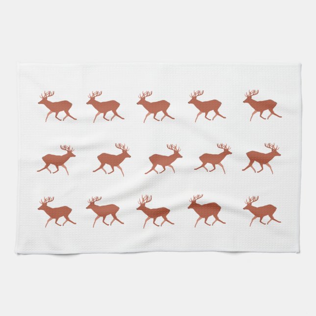 Brown Deer Walking Festive Pattern Kitchen Towel (Horizontal)