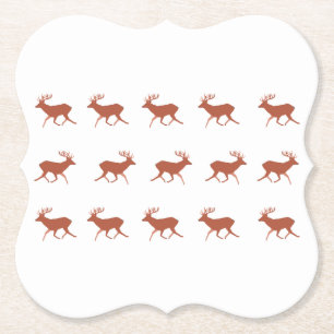 Brown Deer Walking Festive Pattern  Paper Coaster