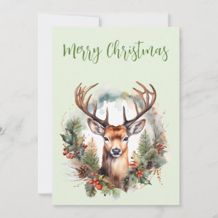 Brown Deer with Antlers Rustic Christmas Holiday Card