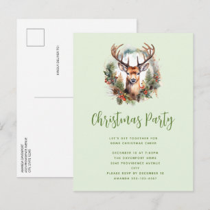 Brown Deer with Antlers Rustic Christmas Invitation Postcard