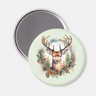 Brown Deer with Antlers Rustic Christmas Magnet