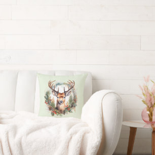 Brown Deer with Antlers Rustic Christmas Throw Pillow