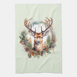 Brown Deer with Antlers Rustic Outdoorsy Kitchen Towel