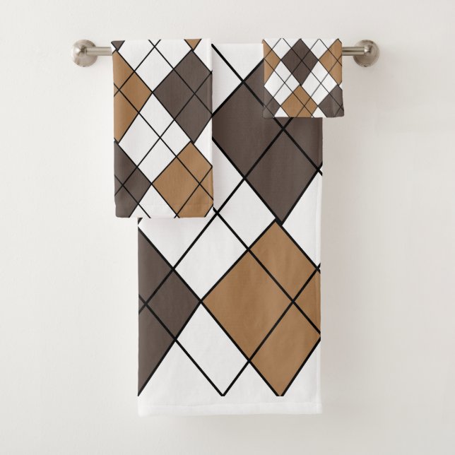 Brown Diamond Argyle Bath Towel Set (Insitu)