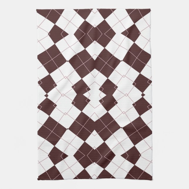 Brown Diamond Chequered Pattern Kitchen Towel (Vertical)