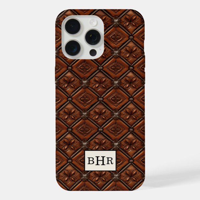 Brown Diamond Leather Monogrammed iPhone Case (Back)