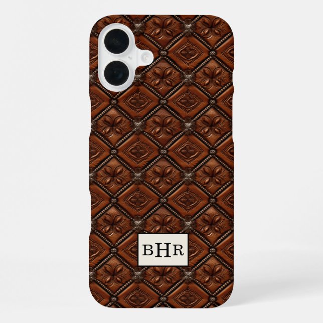 Brown Diamond Leather Monogrammed iPhone Case (Back)