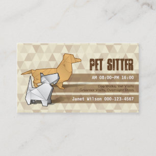 Brown Diamonds Pattern Origami Dogs Pet Sitting Business Card