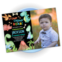 Brown Dinosaur Invitations Anniversaire avec photo