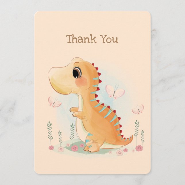 Brown Dinosaur Theme Thank You Card (Front)