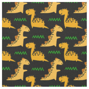 Brown Dinosaurs with Green on Black Fabric