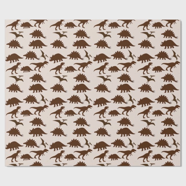 Brown Dinosaurs Wrapping Paper (Flat)
