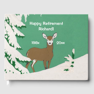 Brown Doe Deer White Face in Snow Pine Tree Guest Book