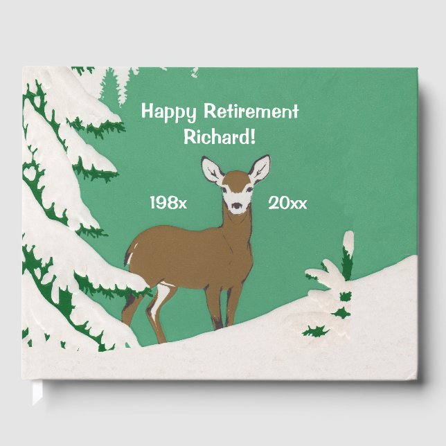 Brown Doe Deer White Face in Snow Pine Tree Guest Book (Front)