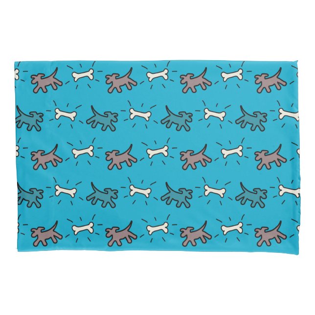 Brown Dog and Bone Graffiti Style Blue Pillowcase (Front)