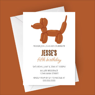Brown Dog Balloon Animal Birthday Party Invitation