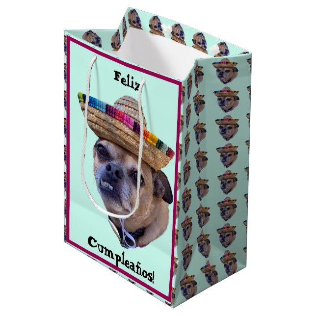 Brown Dog Face Chug Photo Medium Gift Bag (Front Angled)