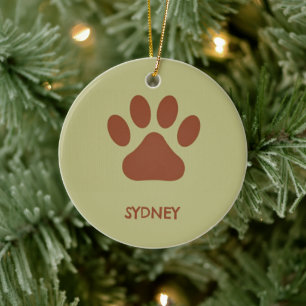 Brown dog paw custom name ceramic ornament