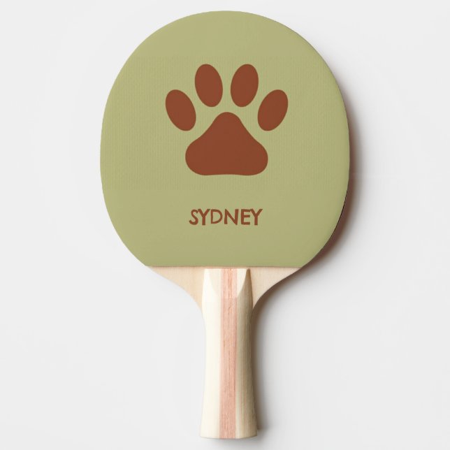 Brown dog paw custom name ping pong paddle (Front)