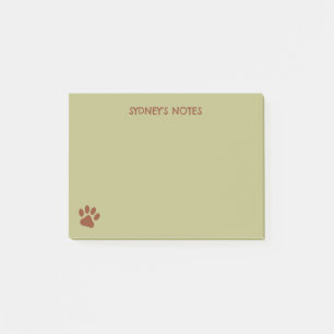 Brown dog paw custom name post-it notes