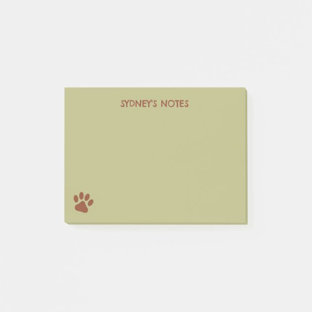 Brown dog paw custom name post-it notes (Front)