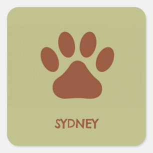 Brown dog paw custom name square sticker