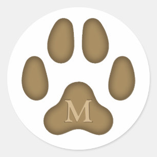 Brown Dog Paw Print Personalized Pet Monogram Classic Round Sticker