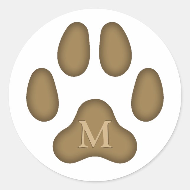 Brown Dog Paw Print Personalized Pet Monogram Classic Round Sticker (Front)