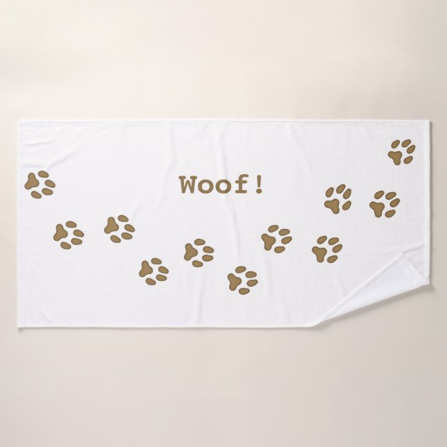 Brown Dog Paw Prints Cute Personalized Dog's Name Bath Towel (Bath Towel)