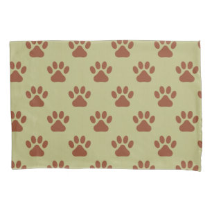 Brown dog paw prints pattern pillowcase