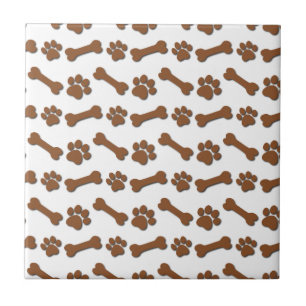 BROWN Dog Paws and Bones Custom Name and Sentimen Tile