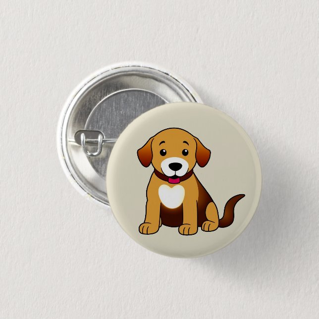 Brown Dog, sitting -  1 Inch Round Button (Front & Back)