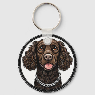 Brown Dog With a Chain and Decorative Circle Keychain