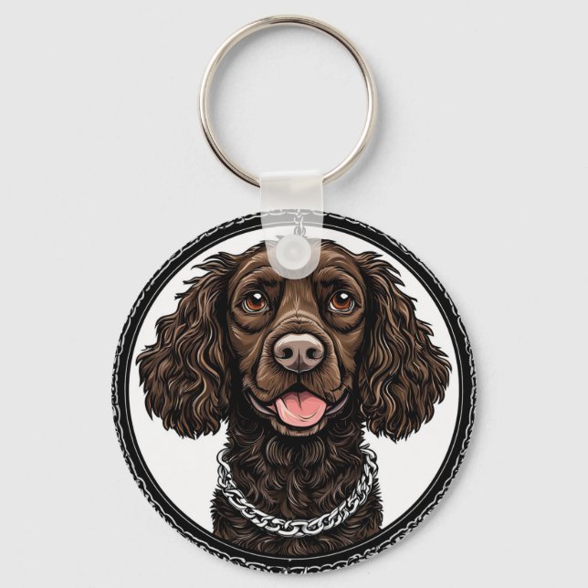 Brown Dog With a Chain and Decorative Circle Keychain (Front)