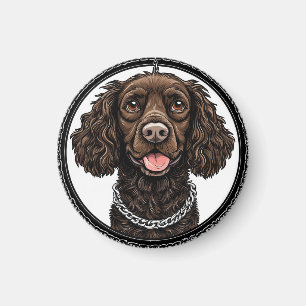 Brown Dog With a Chain and Decorative Circle Magnet