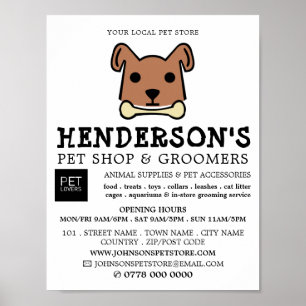 Brown Dog with Bone, Pet Store & Groomers Poster