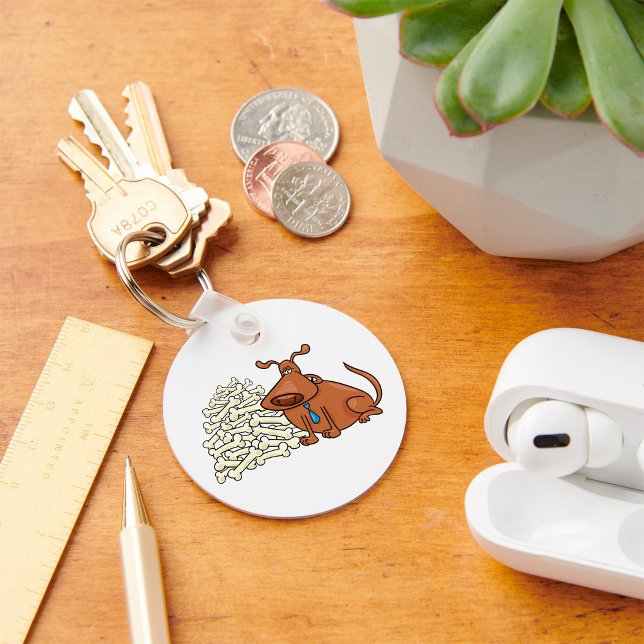 Brown Dog with Pile of Bones Cute Pet Keychain (Creator Uploaded)